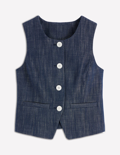 Tailored Twill Waistcoat-Indigo-7