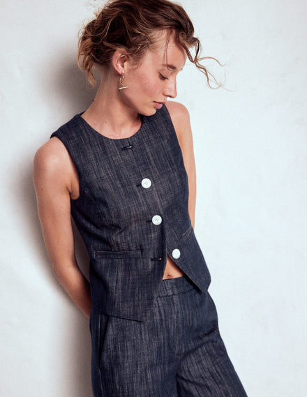 Tailored Twill Waistcoat-Indigo