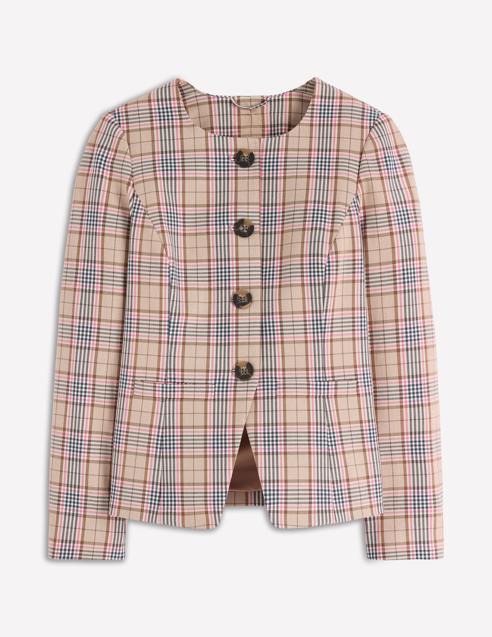 Hampstead Linen Blazer-Brown, Pink & Navy  Check - Image 7