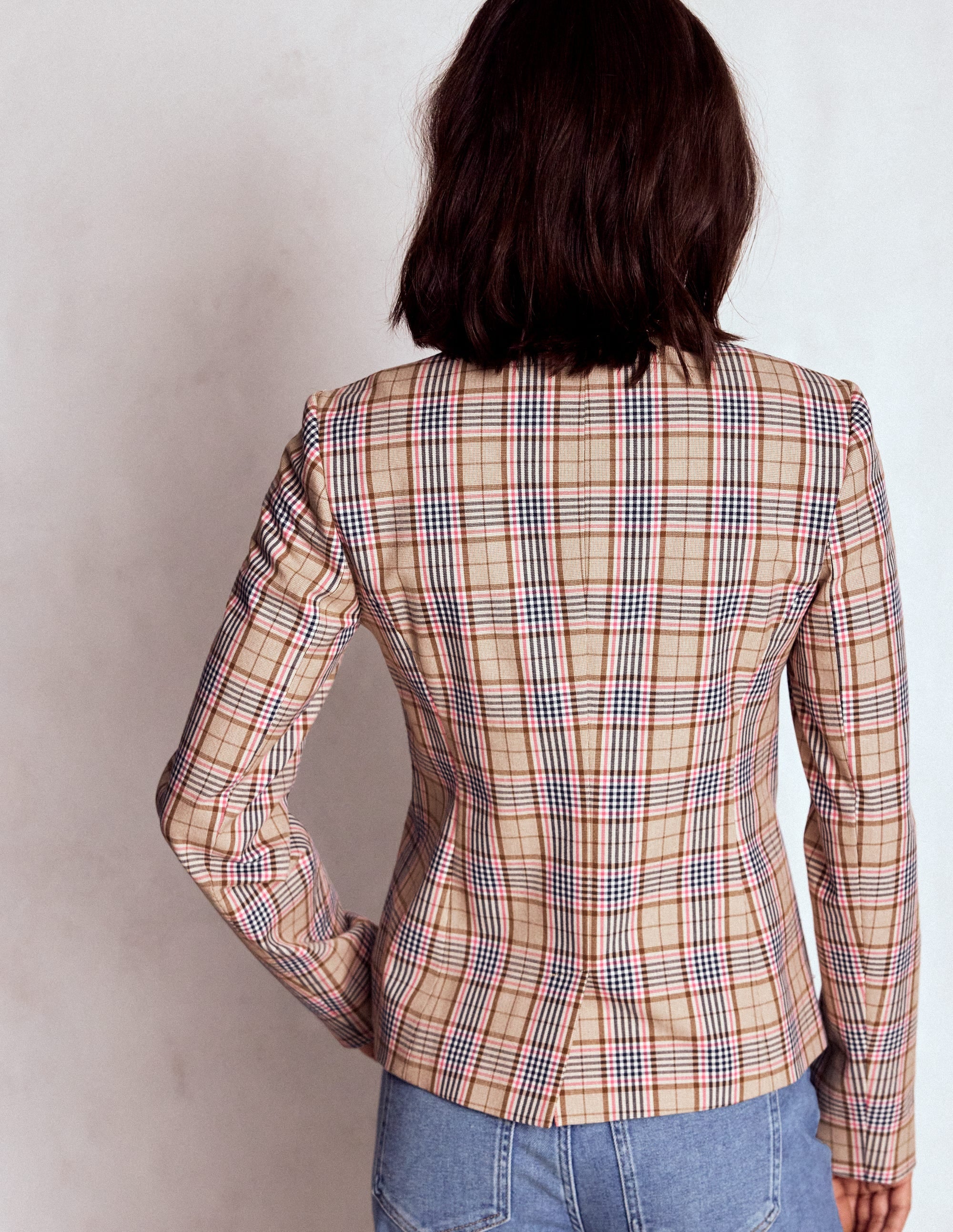 Hampstead Linen Blazer-Brown, Pink & Navy  Check - Image 3