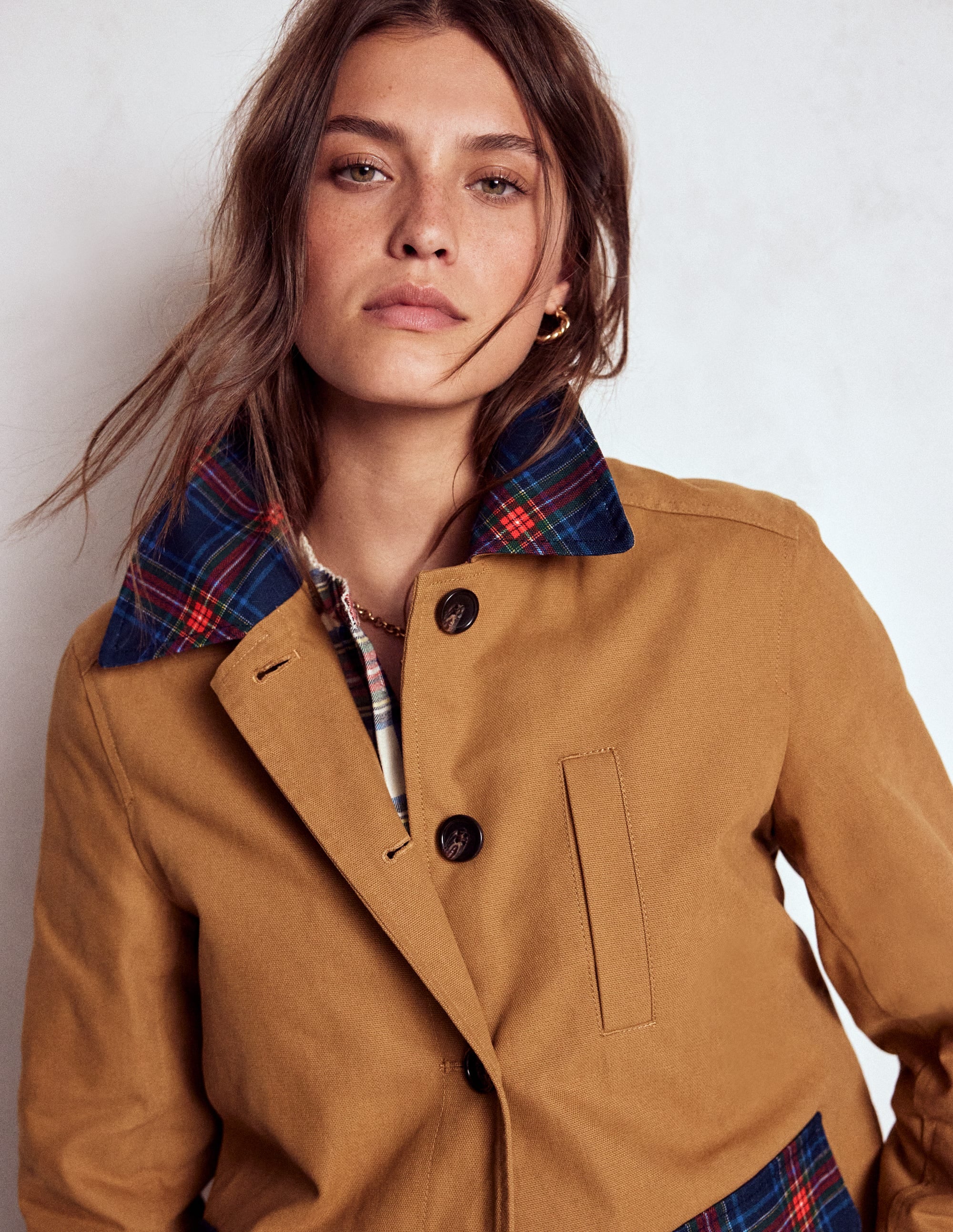 Canvas Barn Jacket-Hazelnut Brown, Check - Image 2