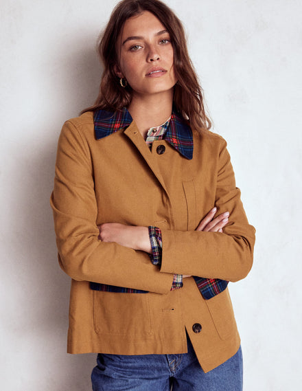 Canvas Barn Jacket-Hazelnut Brown, Check