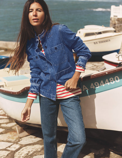 Denim Frill Collar Jacket-Mid Wash-5