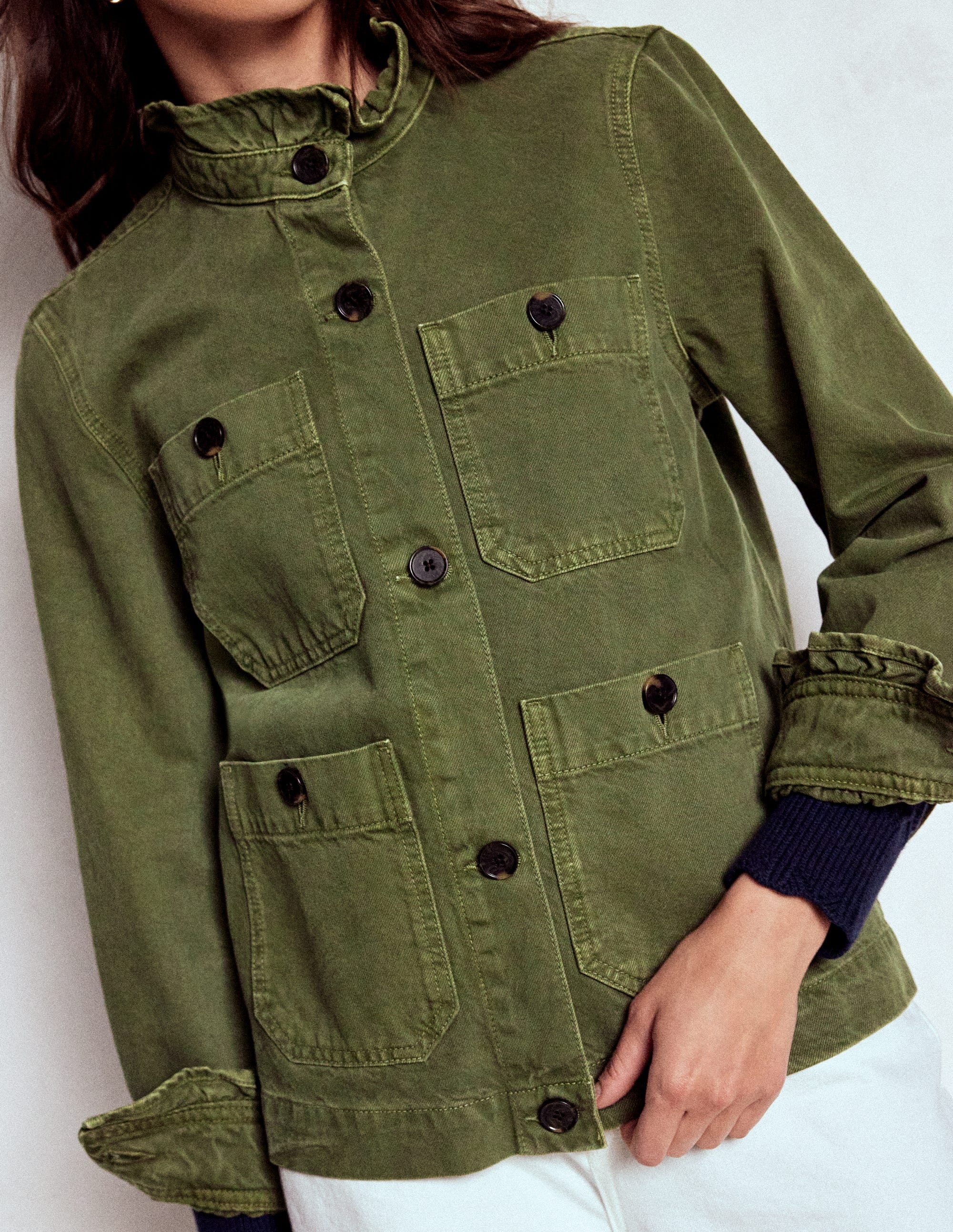 Cotton Frill Collar Jacket-Woodland Green - Image 5