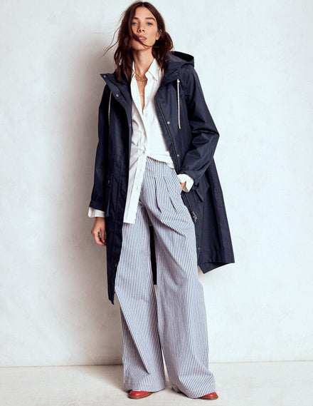Longline Rain Mac-Navy Colourblock