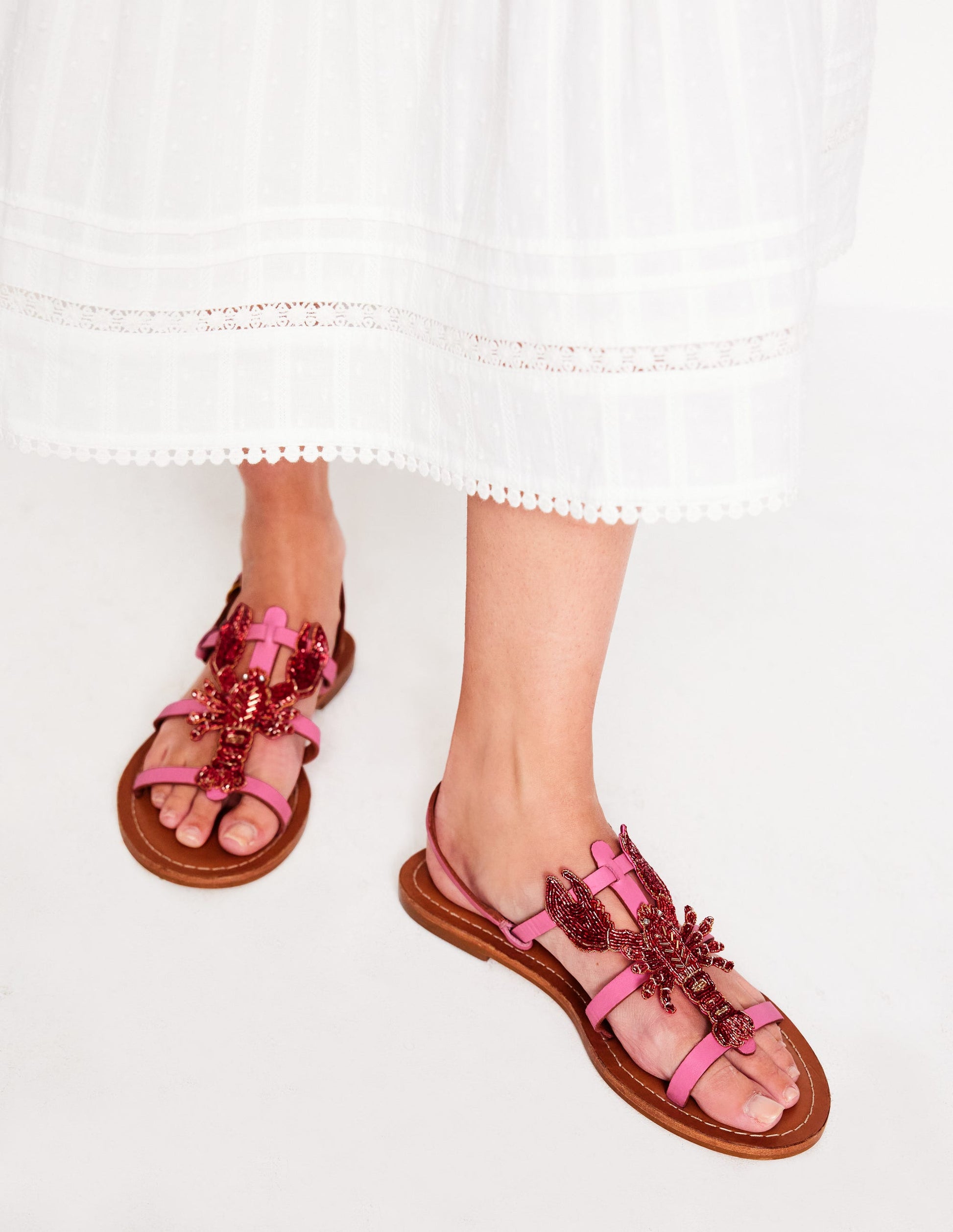 Novelty Beaded Flat Sandals-Lobster-2