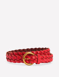 Skinny Plaited Belt-Post Box Red