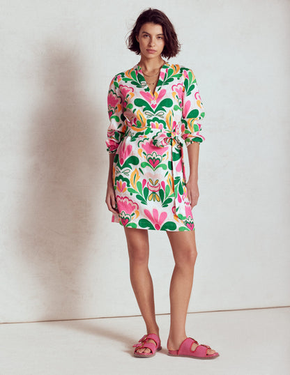 Cleo Linen Tie Waist Dress-Multi, Freesia Stamp-5