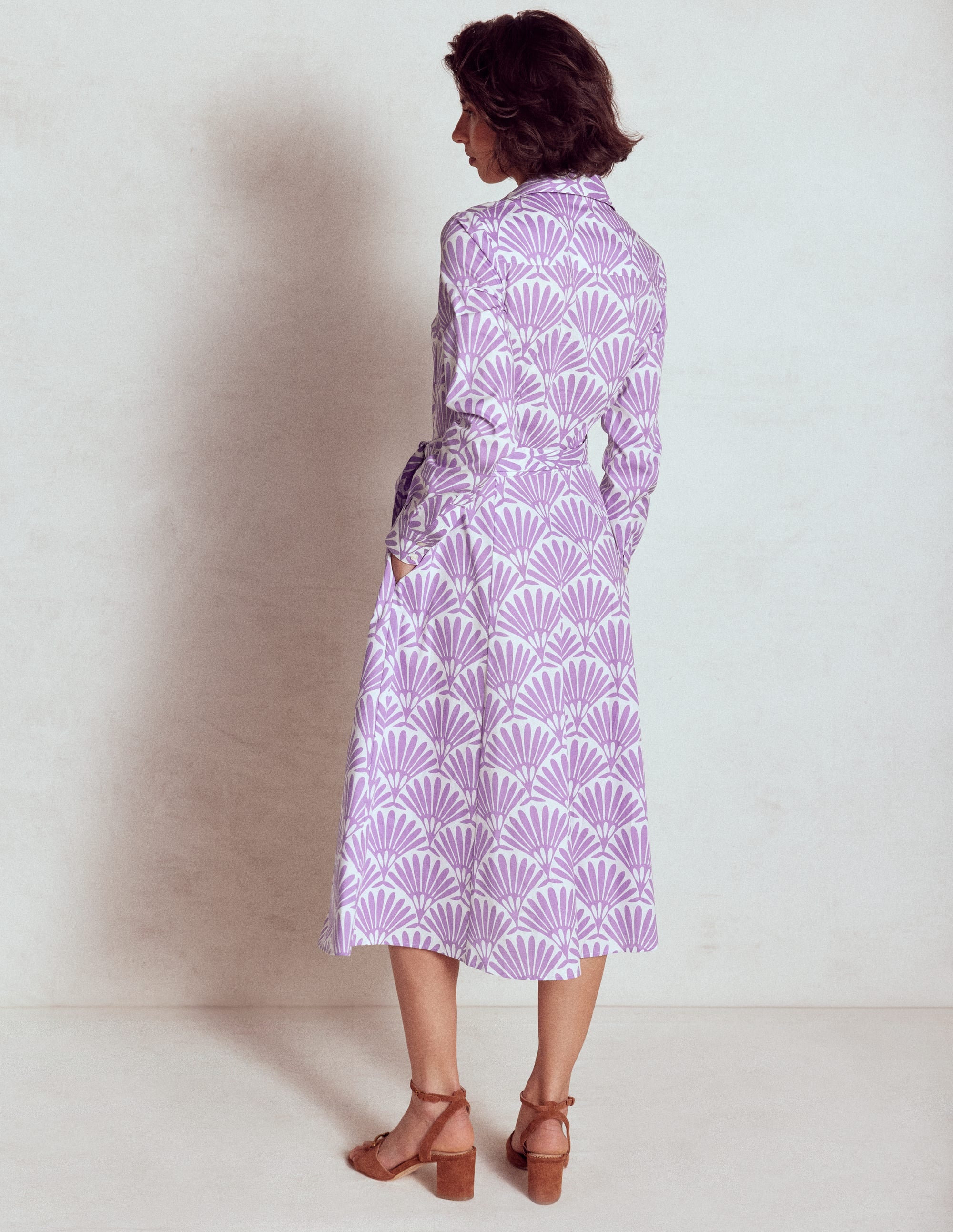 Amy Cotton Midi Shirt Dress-Pretty Violet, Deco Palm - Image 3