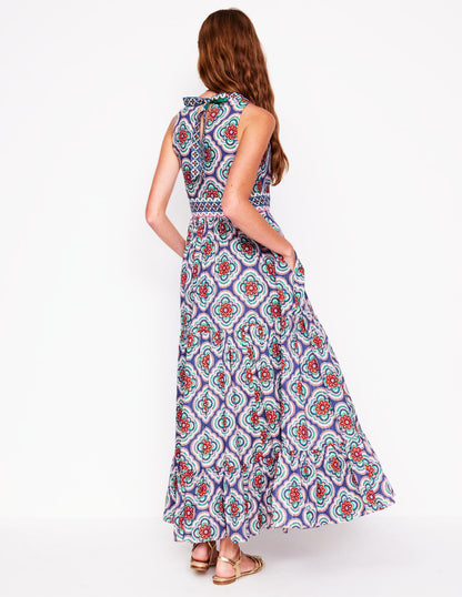 Serena Cotton Tie Maxi Dress-Bright Blue, Botanic Blush