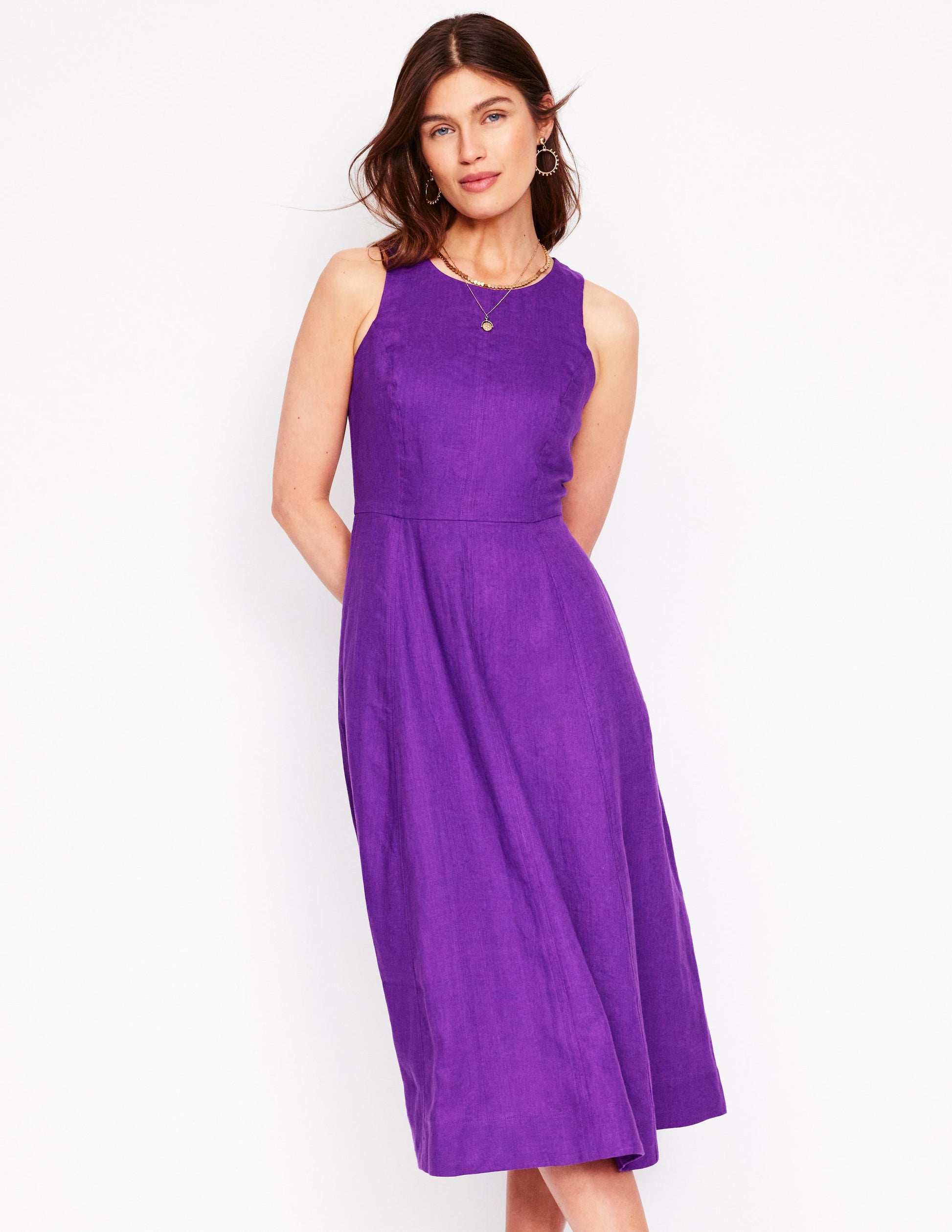 Carla Linen Midi Dress-Royal Purple-5