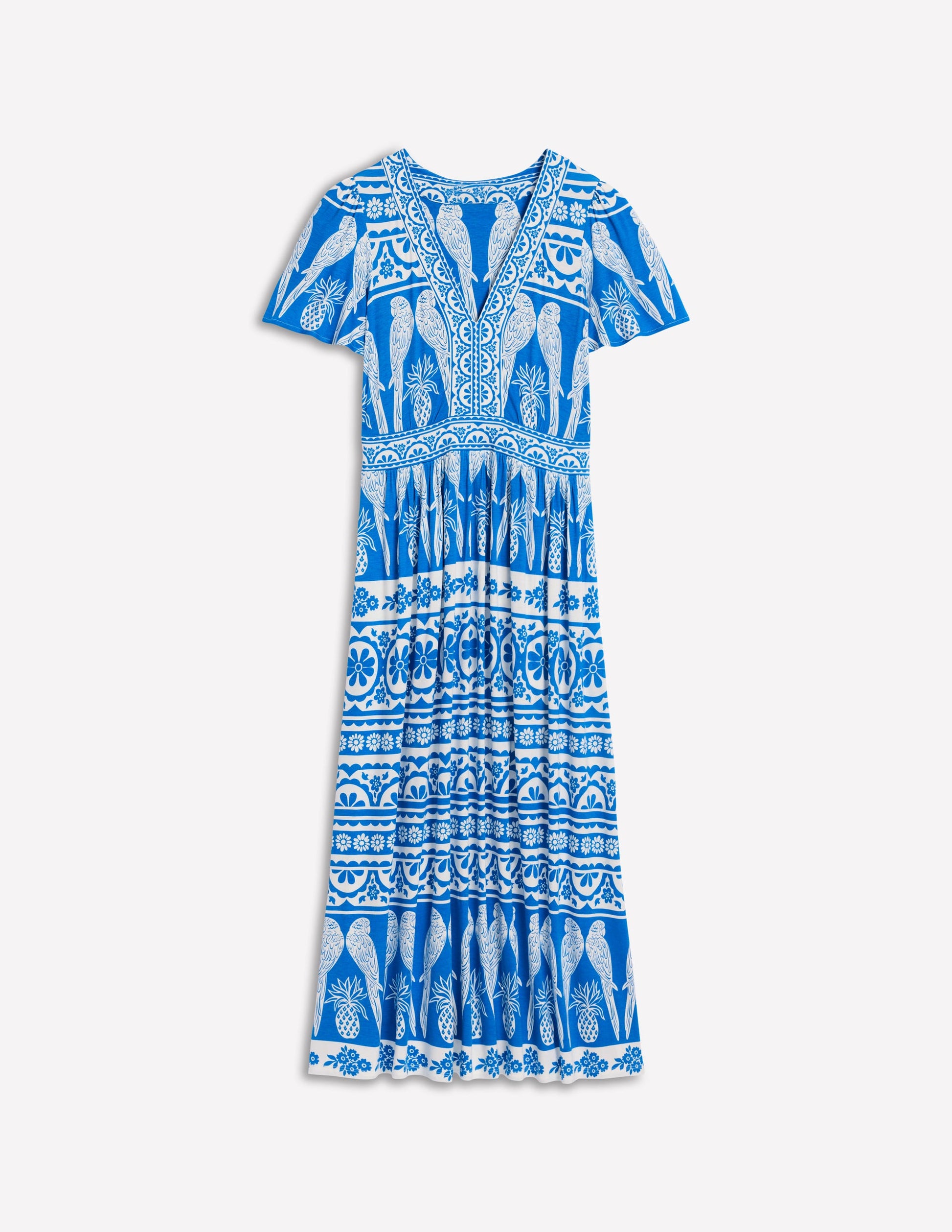 Ellie Flutter Maxi Tea Dress-Cerulean Blue, Ornate Tropics-5