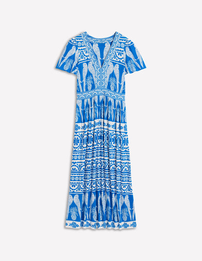 Ellie Flutter Maxi Tea Dress-Cerulean Blue, Ornate Tropics-5
