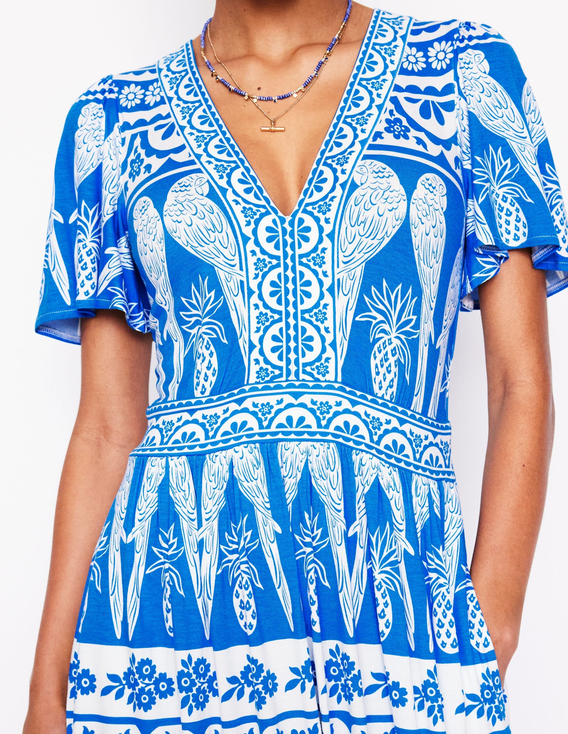 Ellie Flutter Maxi Tea Dress-Cerulean Blue, Ornate Tropics-2