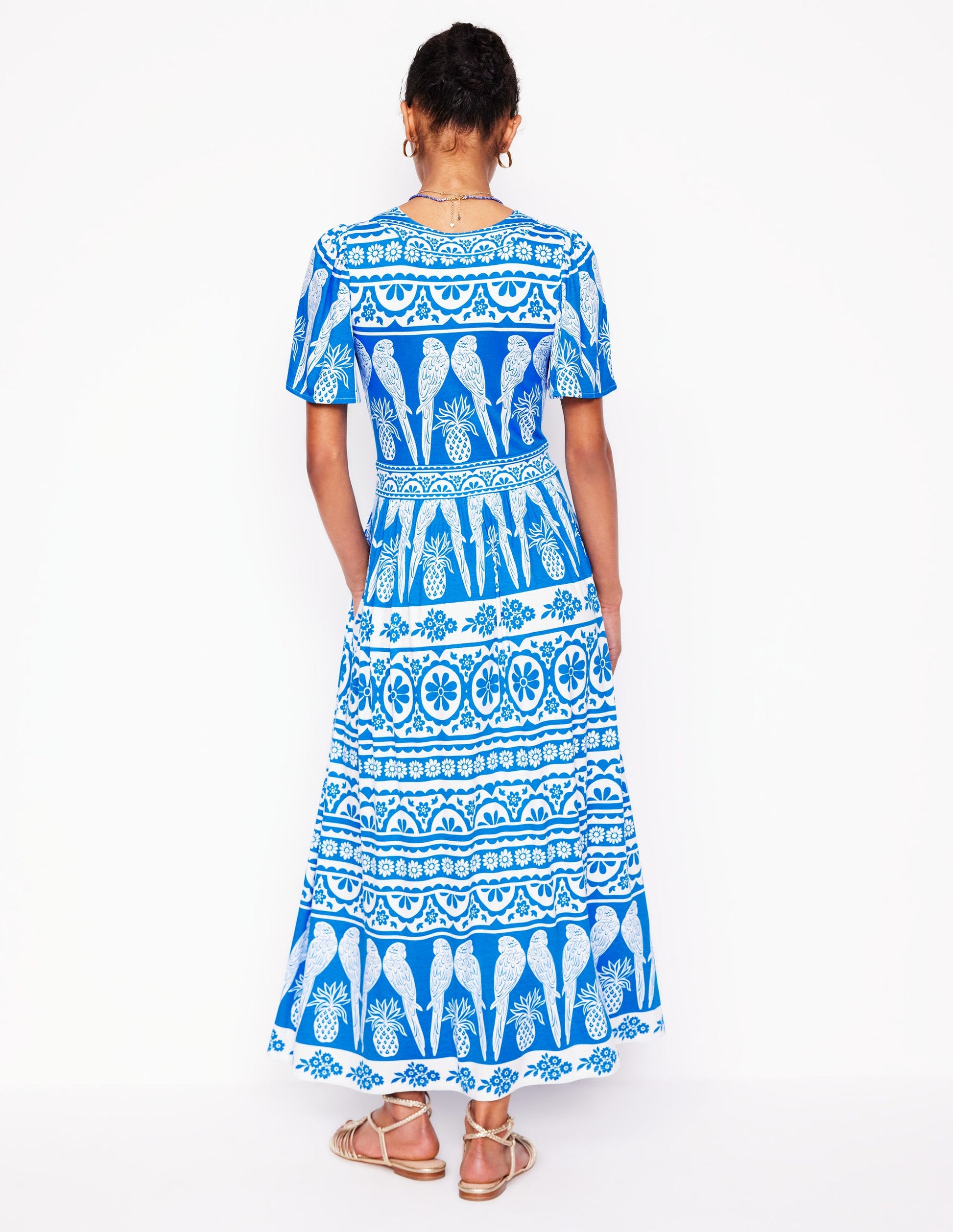 Ellie Flutter Maxi Tea Dress-Cerulean Blue, Ornate Tropics-3