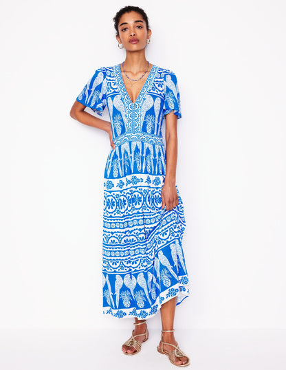 Ellie Flutter Maxi Tea Dress-Cerulean Blue, Ornate Tropics-4