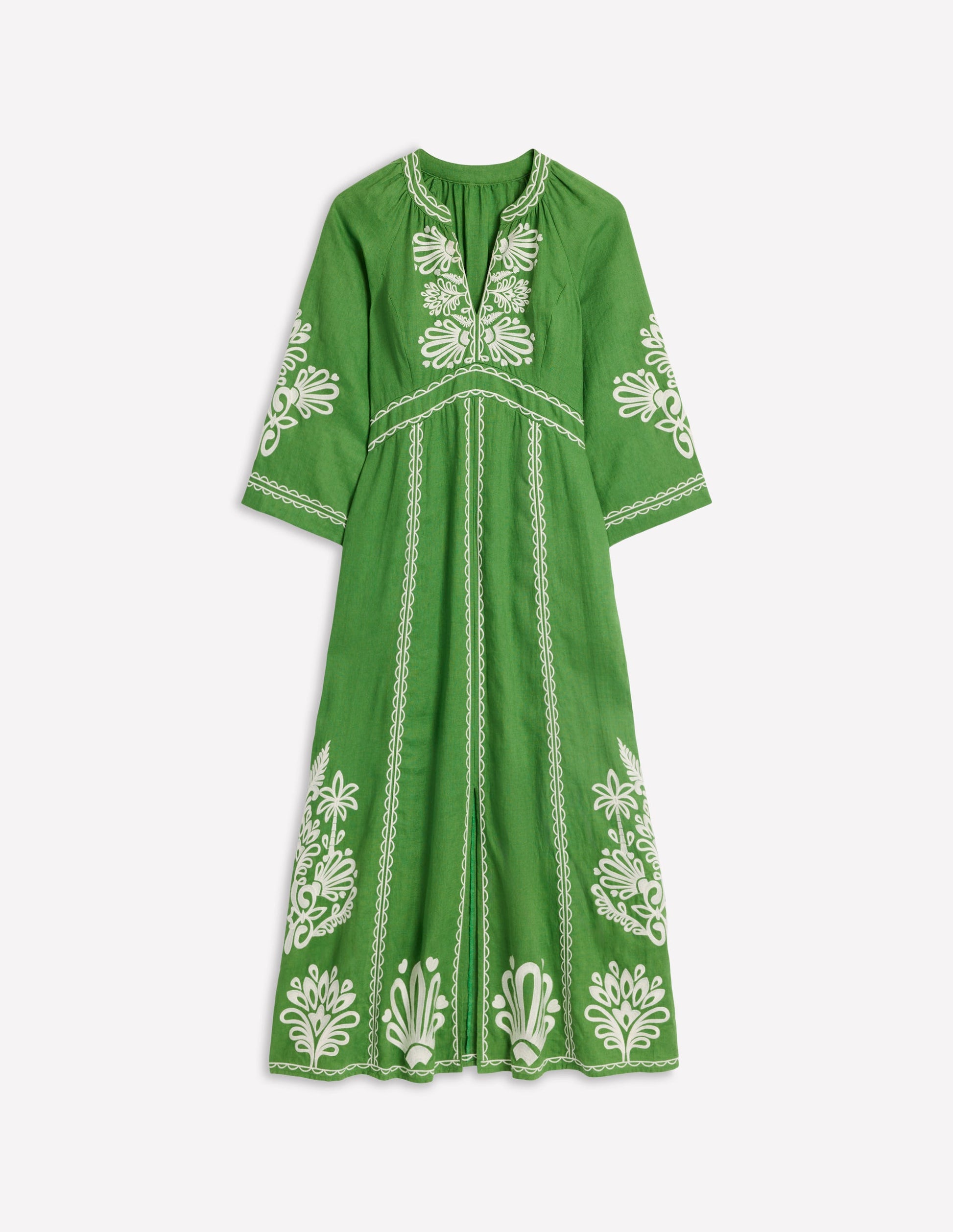 Una Linen Embroidered Dress-Paradise Green-7