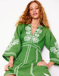 Una Linen Midi Dress-Paradise Green