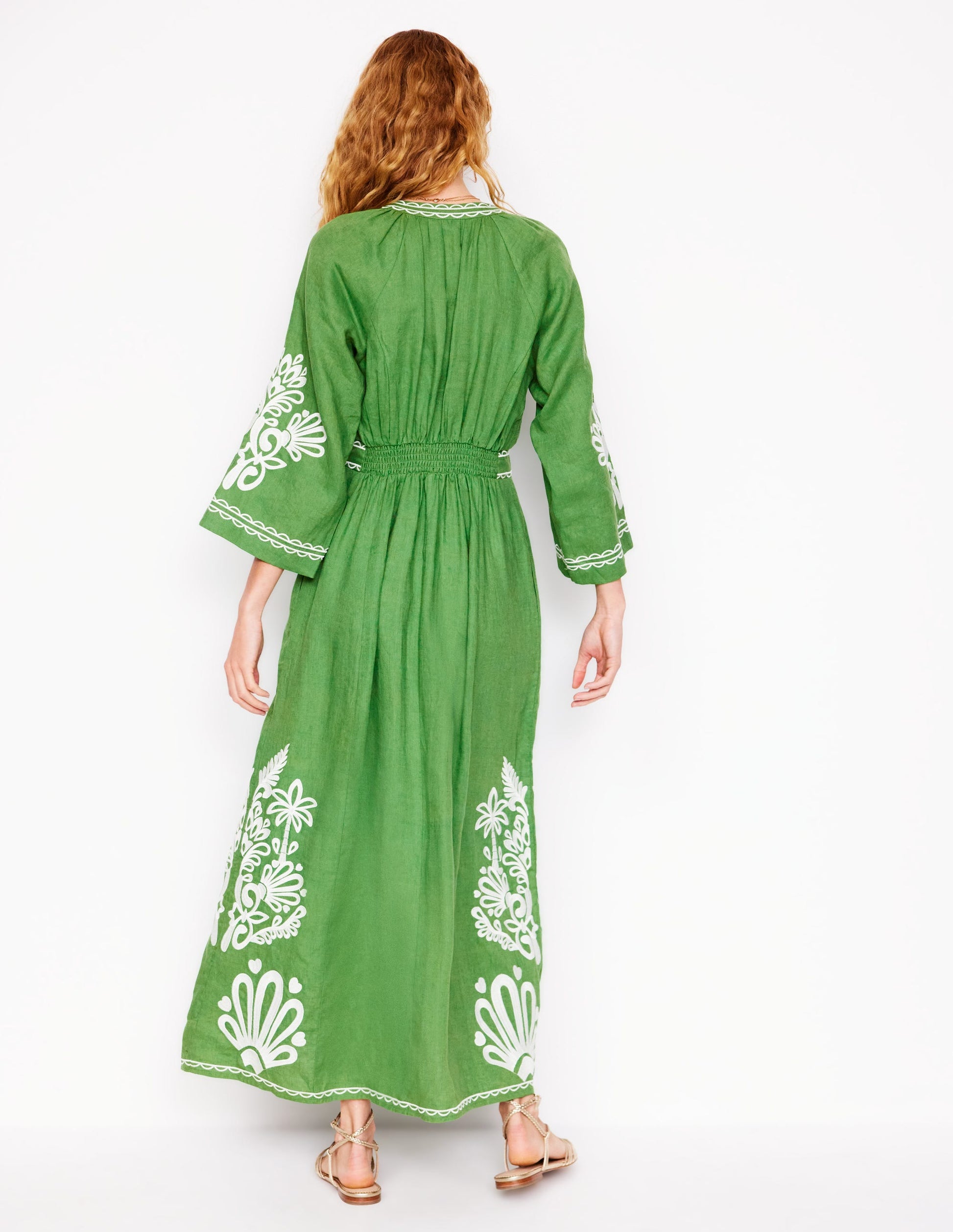 Una Linen Embroidered Dress-Paradise Green-5