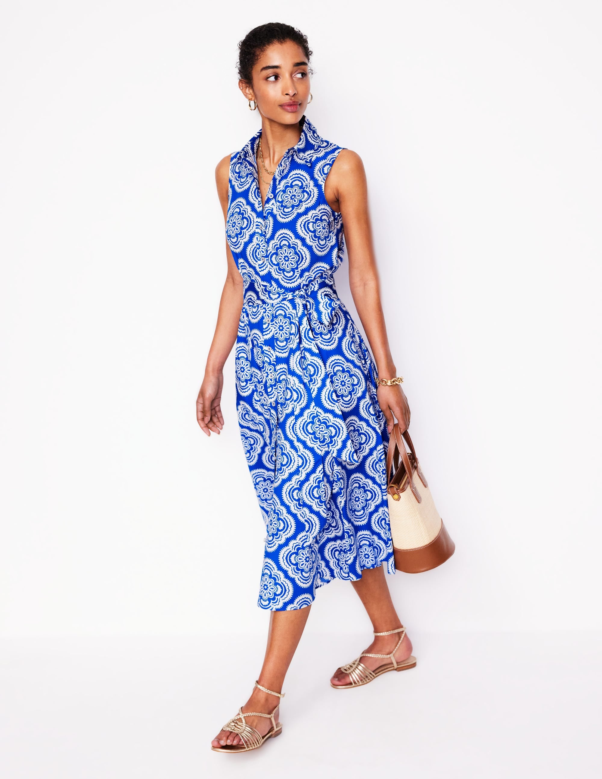 Amy Sleeveless Shirt Dress-Gallery Blue, Botanic Blush - Image 1