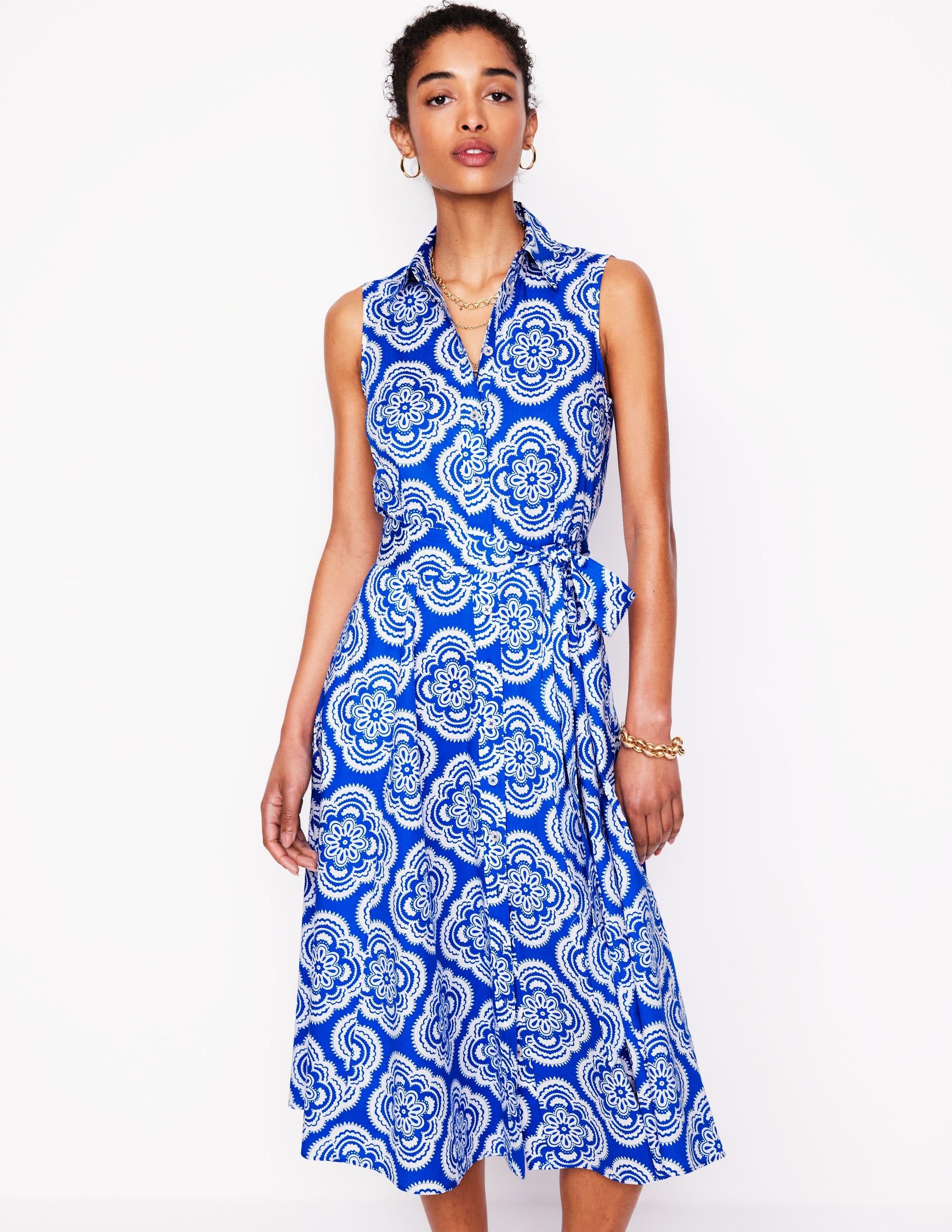 Amy Sleeveless Shirt Dress-Gallery Blue, Botanic Blush - Image 4