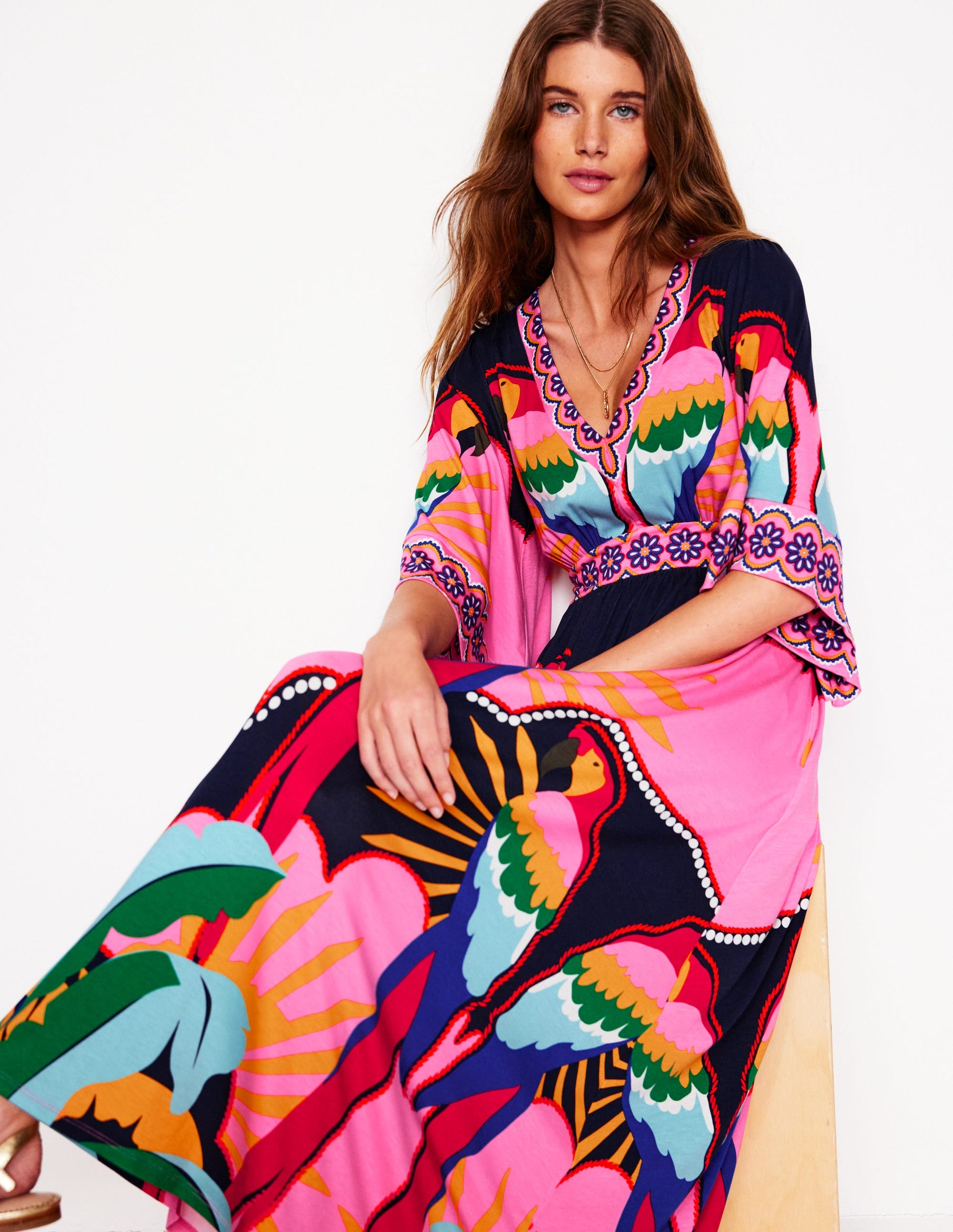 Maya Kimono Jersey Maxi Dress-Multi, Paradise Parrot-1