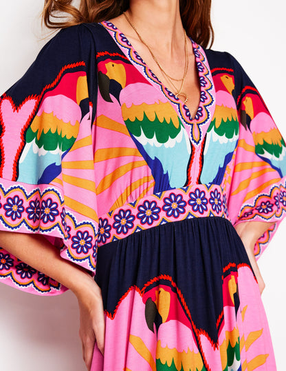 Maya Kimono Jersey Maxi Dress-Multi, Paradise Parrot-2