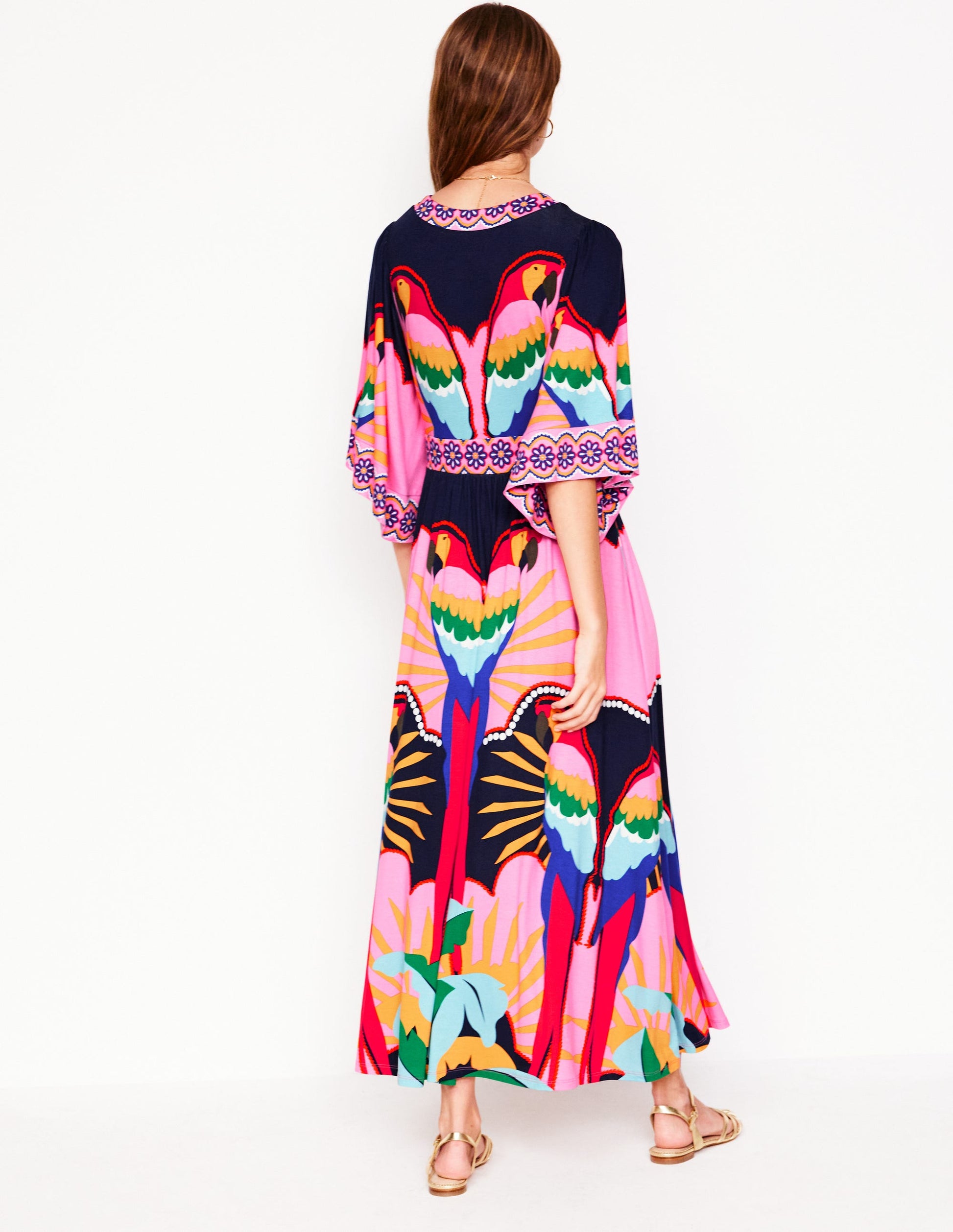 Maya Kimono Jersey Maxi Dress-Multi, Paradise Parrot-3