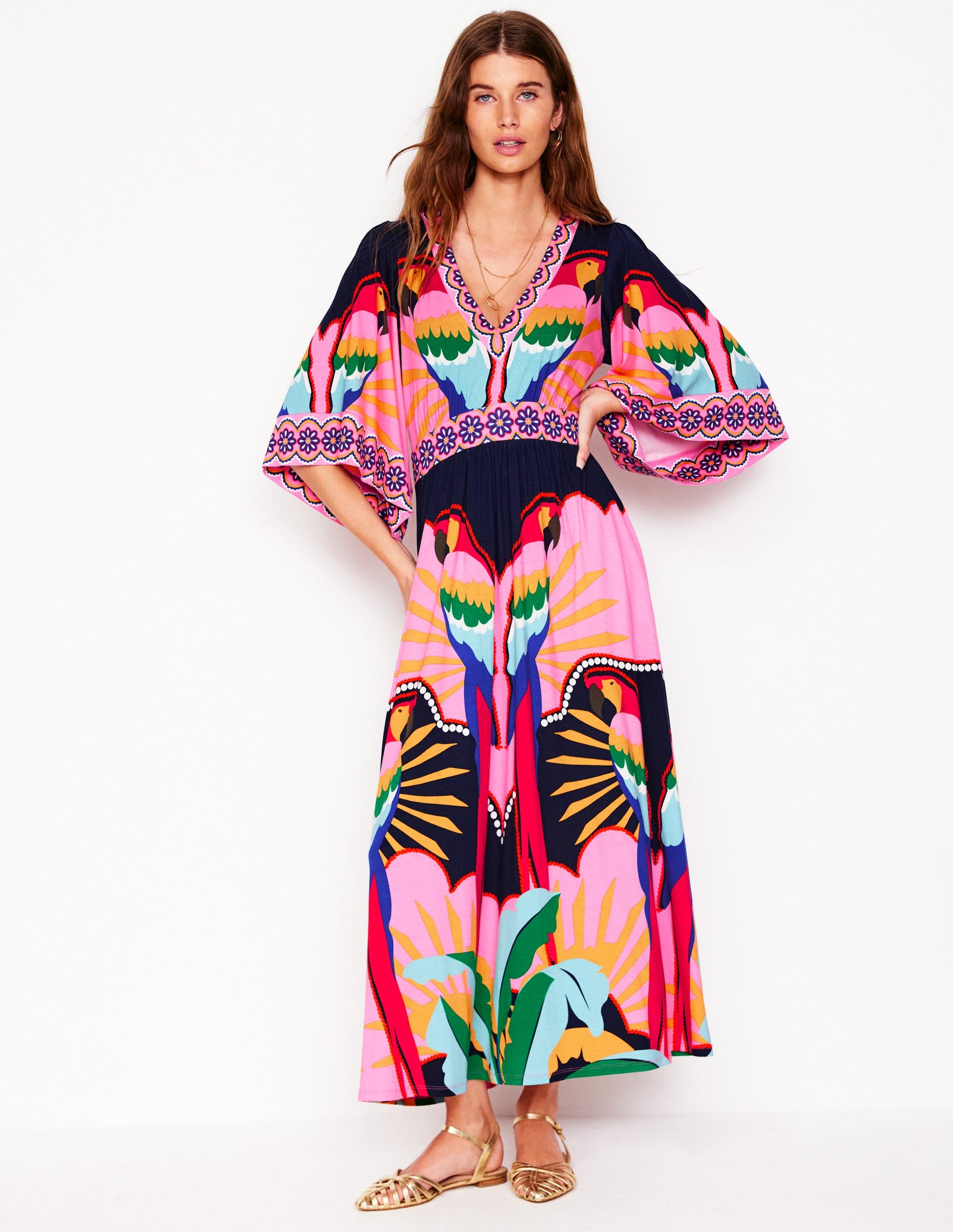 Maya Kimono Jersey Maxi Dress-Multi, Paradise Parrot-4