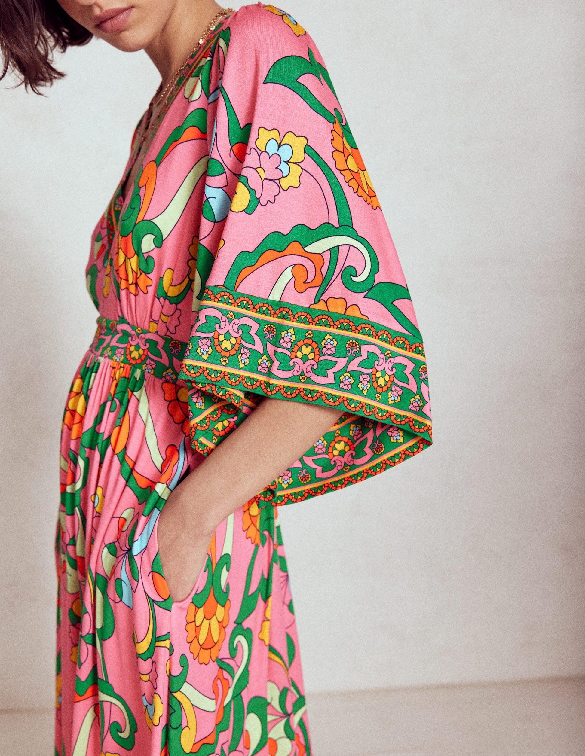 Maya Kimono Jersey Maxi Dress-Pink Rose, Foliage Trail-4