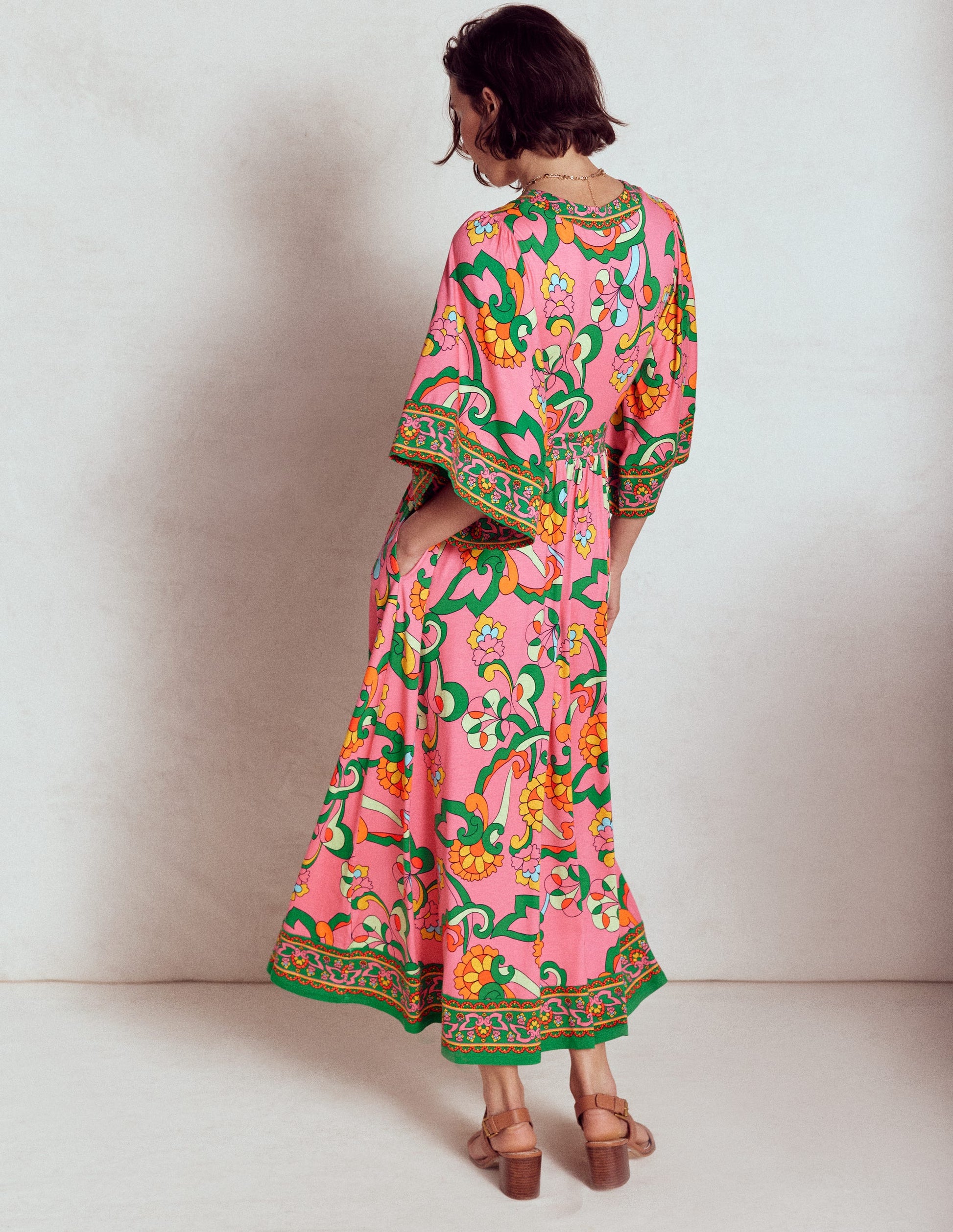 Maya Kimono Jersey Maxi Dress-Pink Rose, Foliage Trail-5