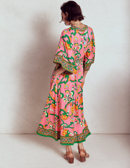 Maya Kimono Jersey Maxi Dress-Pink Rose, Foliage Trail-5