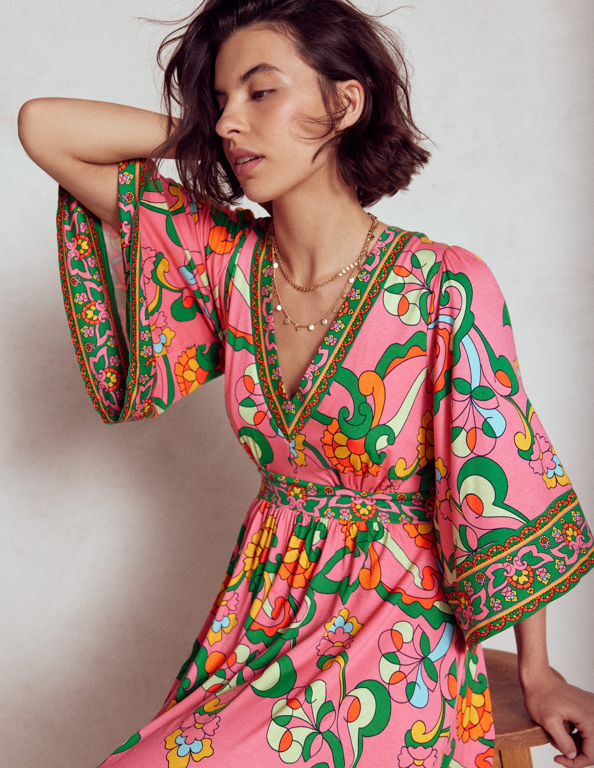 Maya Kimono Jersey Maxi Dress-Pink Rose, Foliage Trail-6
