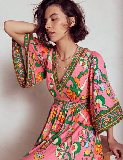 Maya Kimono Jersey Maxi Dress-Pink Rose, Foliage Trail-6