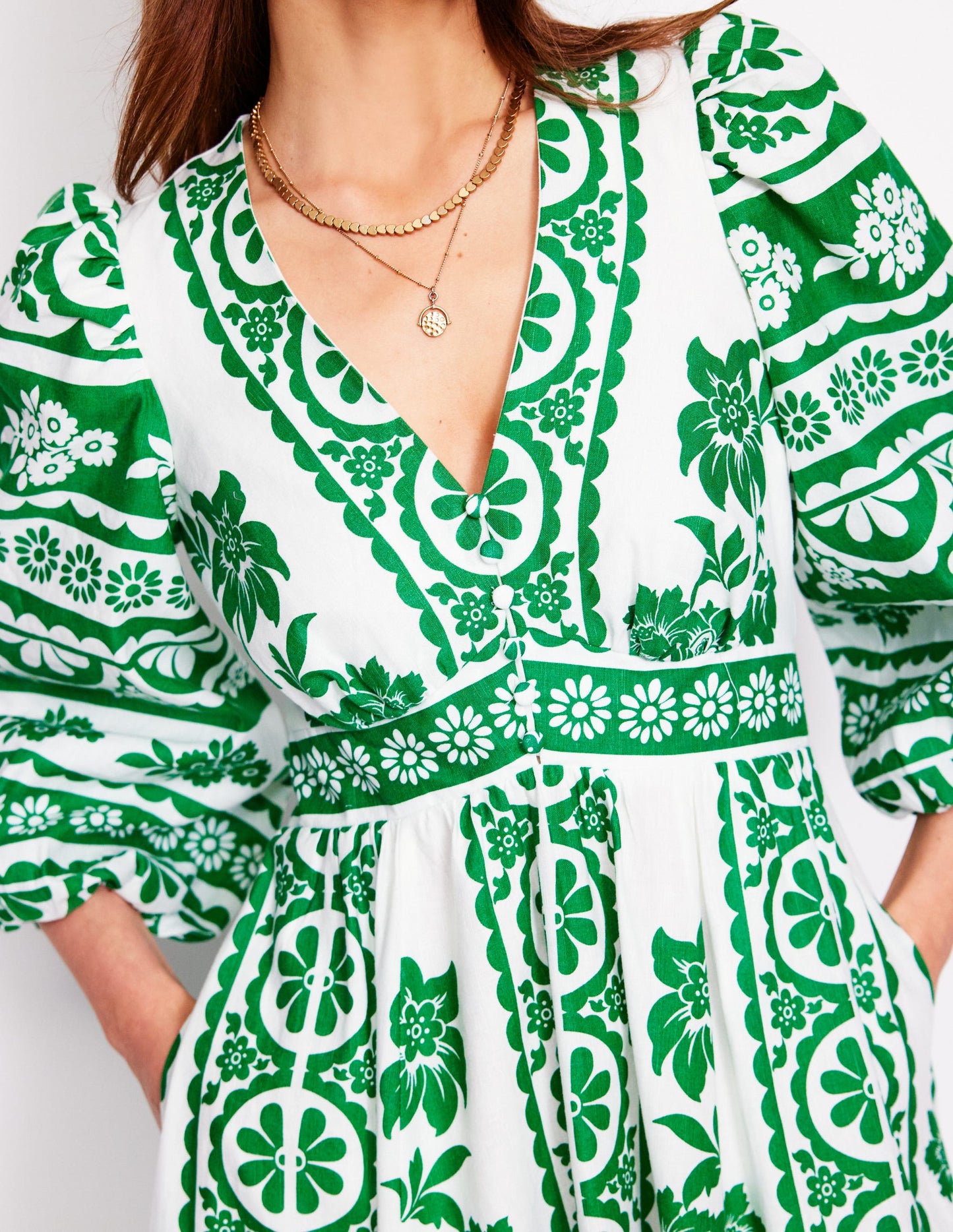 Lola Blouson Maxi Dress-Rich Emerald, Ornate Tropics