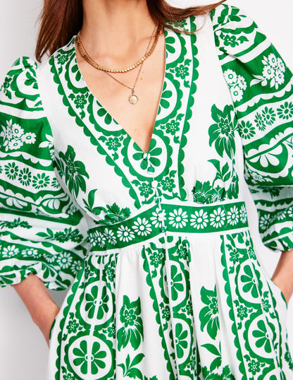 Lola Blouson Maxi Dress-Rich Emerald, Ornate Tropics