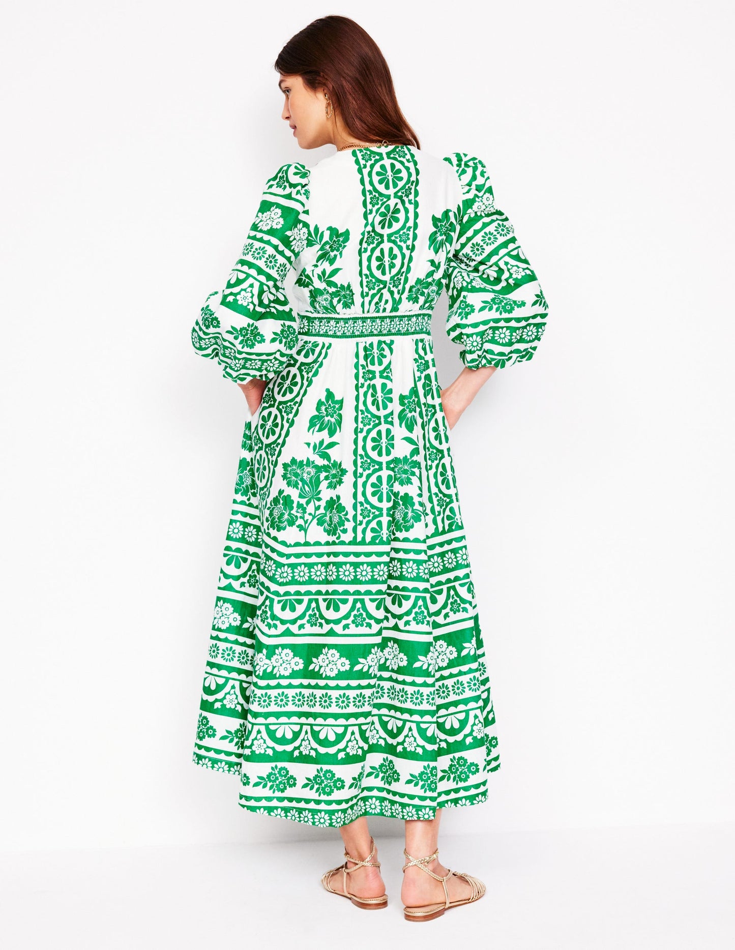 Lola Blouson Maxi Dress-Rich Emerald, Ornate Tropics