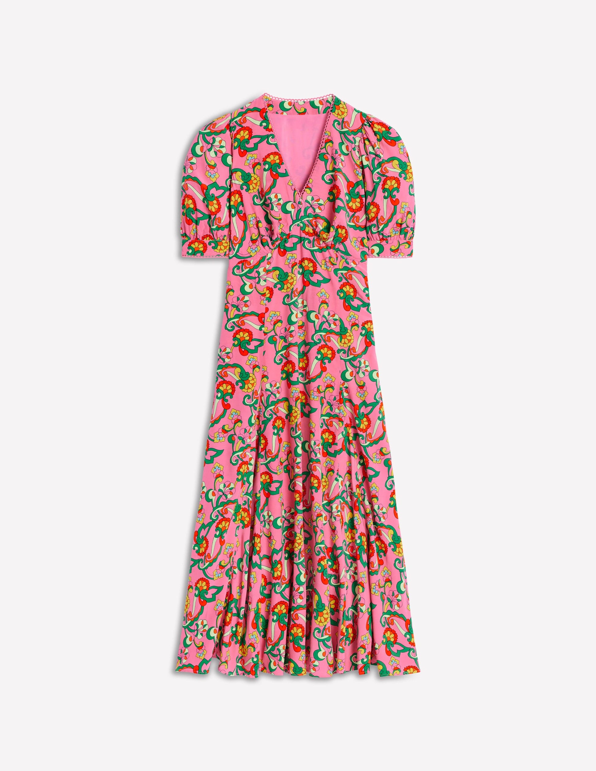 Rosie Godet Tea Dress-Pink Rose, Foliage Trail-5