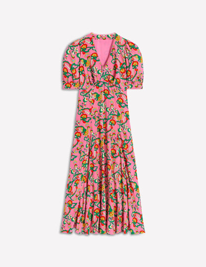 Rosie Godet Tea Dress-Pink Rose, Foliage Trail-5