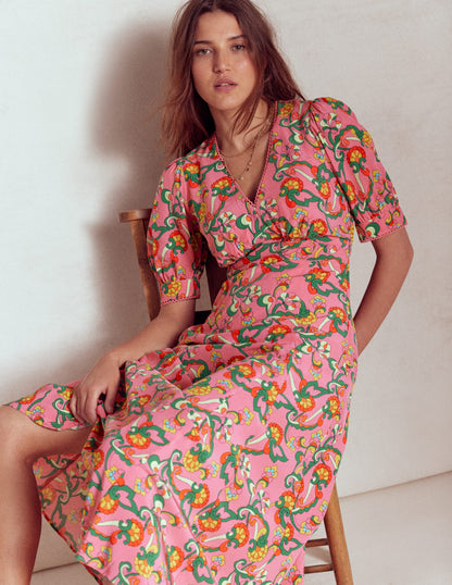 Rosie Godet Tea Dress-Pink Rose, Foliage Trail-1