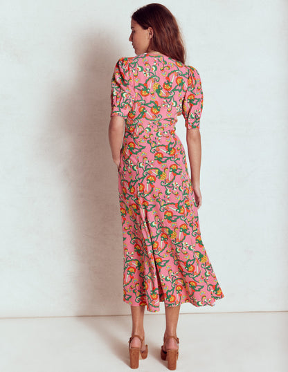 Rosie Godet Tea Dress-Pink Rose, Foliage Trail-3