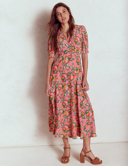 Rosie Godet Tea Dress-Pink Rose, Foliage Trail-4