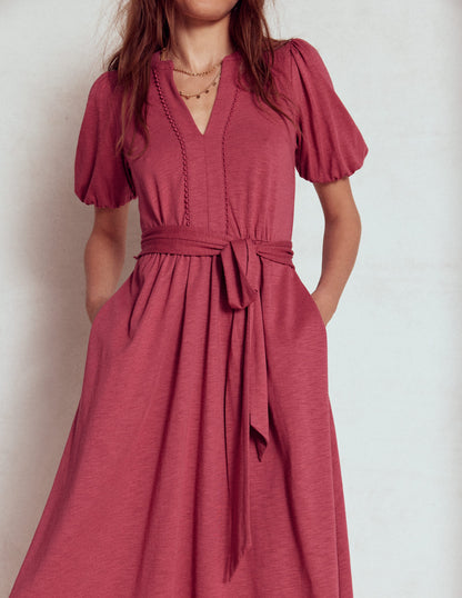 Sofia Trim Jersey Midi Dress-Terracotta Red-2