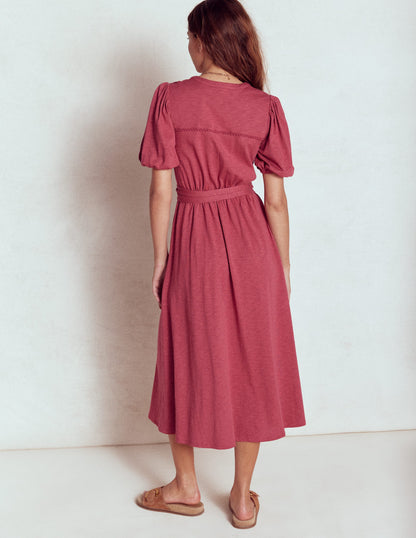 Sofia Trim Jersey Midi Dress-Terracotta Red-3