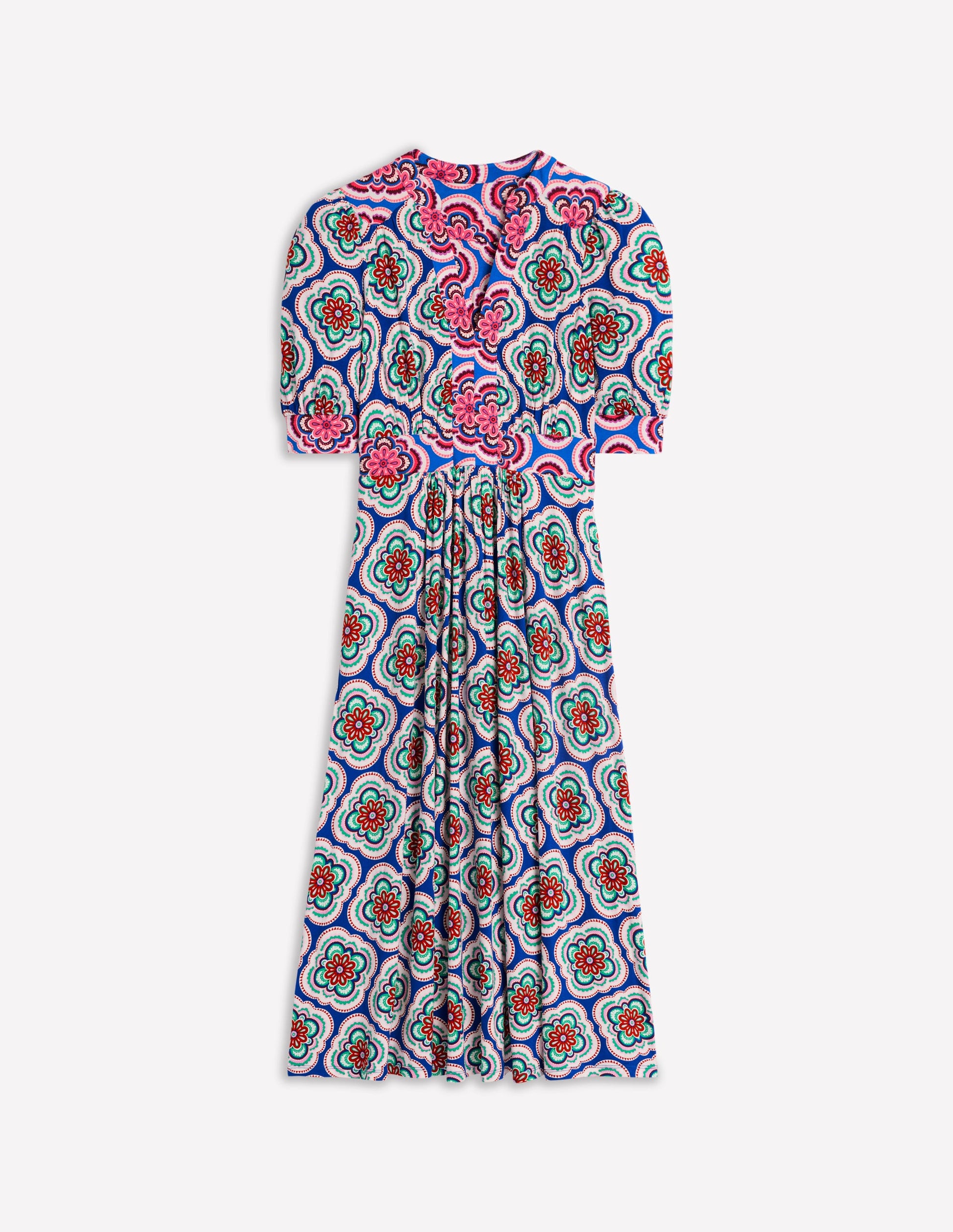 Lily Jersey Midi Tea Dress-Bright Blue, Botanic Blush-6