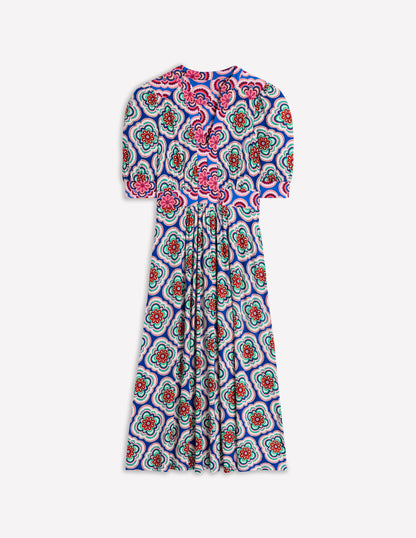 Lily Jersey Midi Tea Dress-Bright Blue, Botanic Blush-6