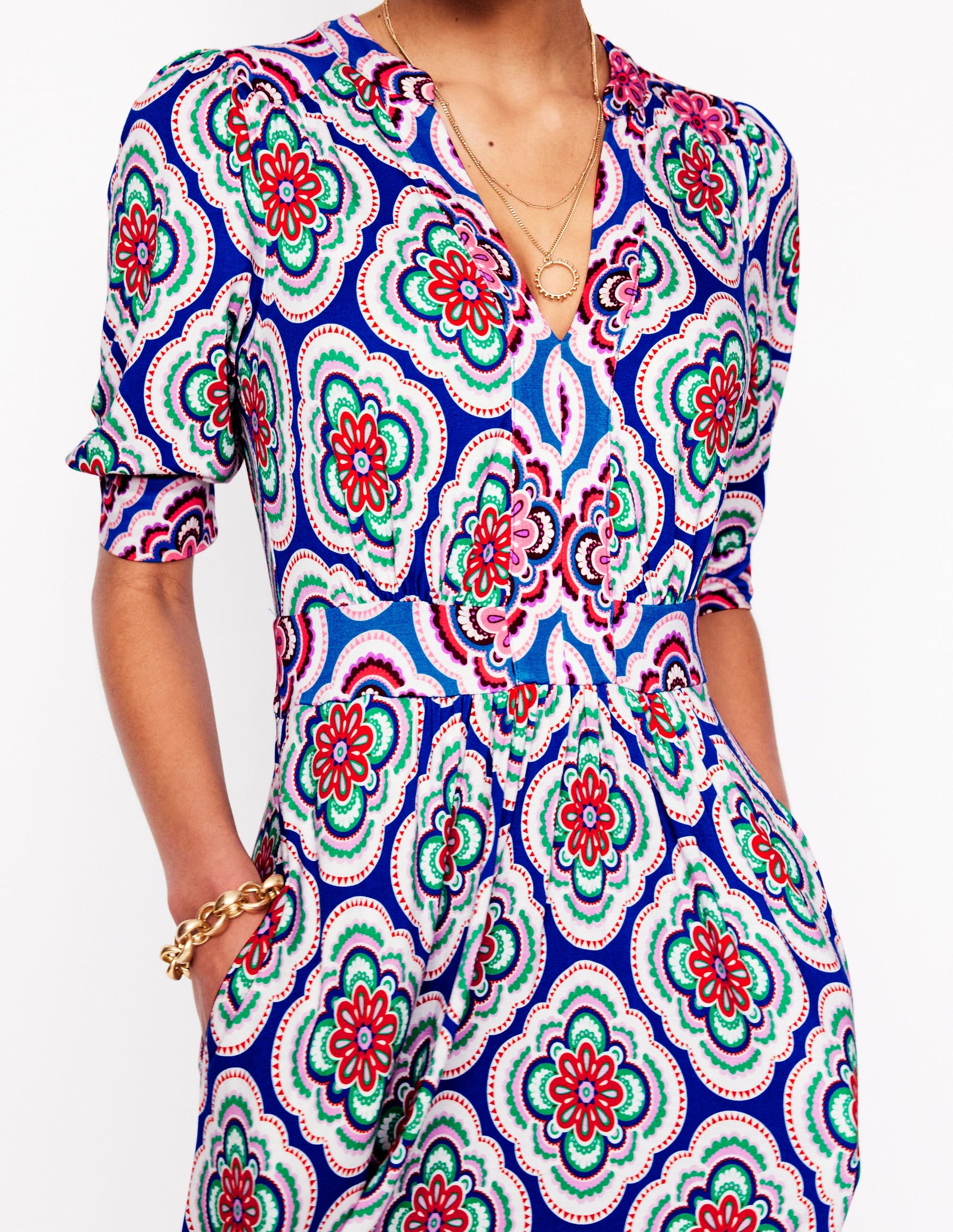 Lily Jersey Midi Tea Dress-Bright Blue, Botanic Blush | Boden Global Lily Jersey Midi Tea Dress-Bright Blue, Botanic Blush | Boden Global
