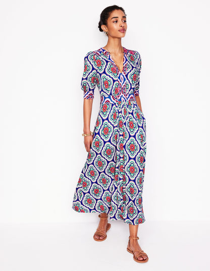 Lily Jersey Midi Tea Dress-Bright Blue, Botanic Blush-4