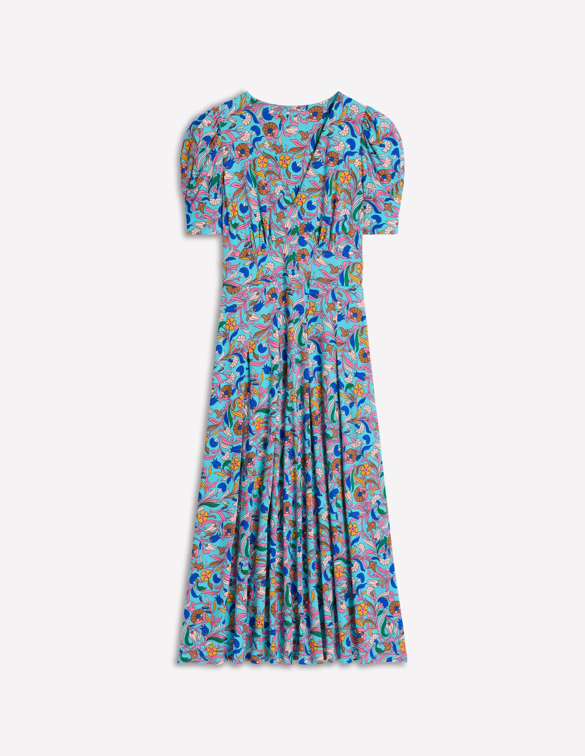 Kristen Pleated Jersey Dress-Blue, Enchanting Vine-5