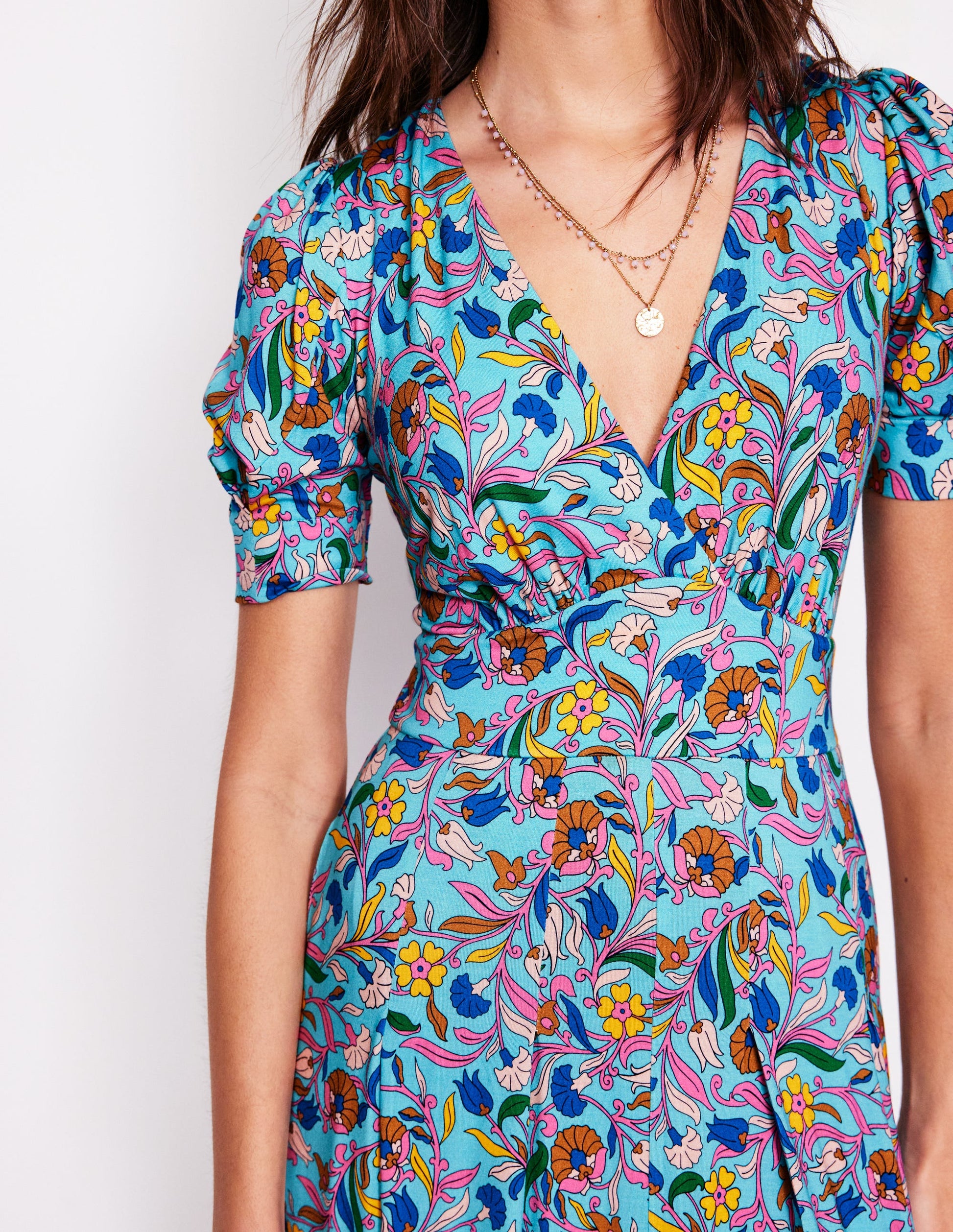 Kristen Pleated Jersey Dress-Blue, Enchanting Vine-2